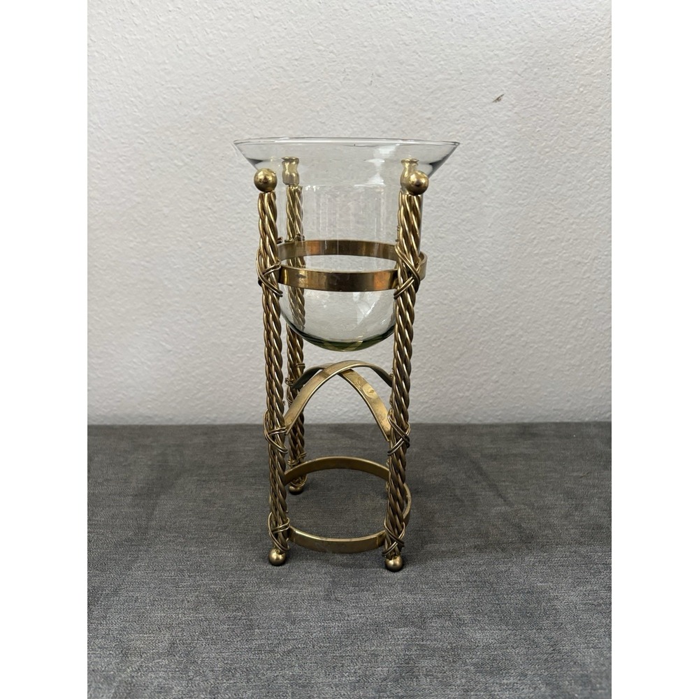 Vintage Glass Vase with Intricate Brass Plated Holder Decorative Decor Home